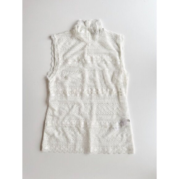 DOROTHEE SCHUMACHER White Sheer Lace High Neck Sleeveless Blouse Top, Size 3/L - Picture 5 of 13